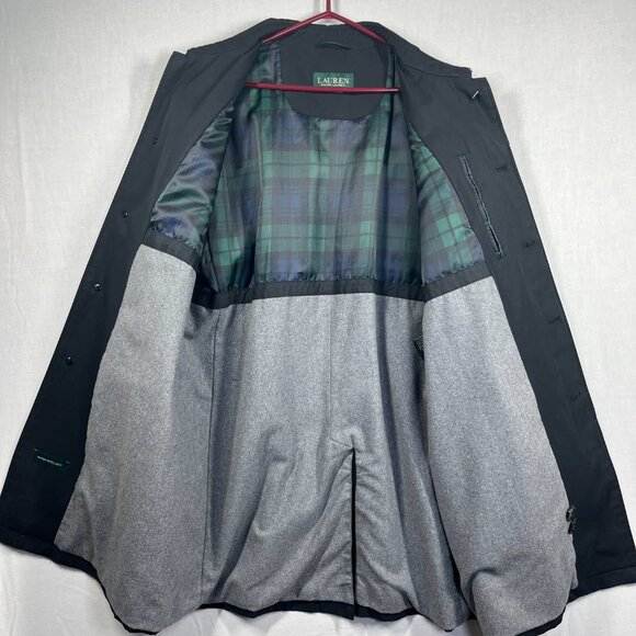 Lauren Ralph Lauren Coat Mens 44R Black Water Repellent Trench Jacket Rain Dress - Picture 3 of 11